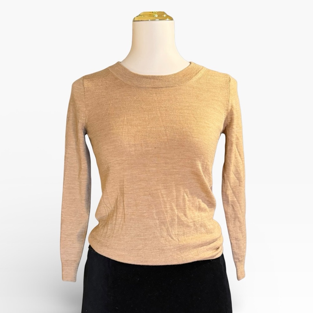 J. Crew Tan Wool Sweater XS Long Sleeve Merino Wool Fitted Light Minimalist